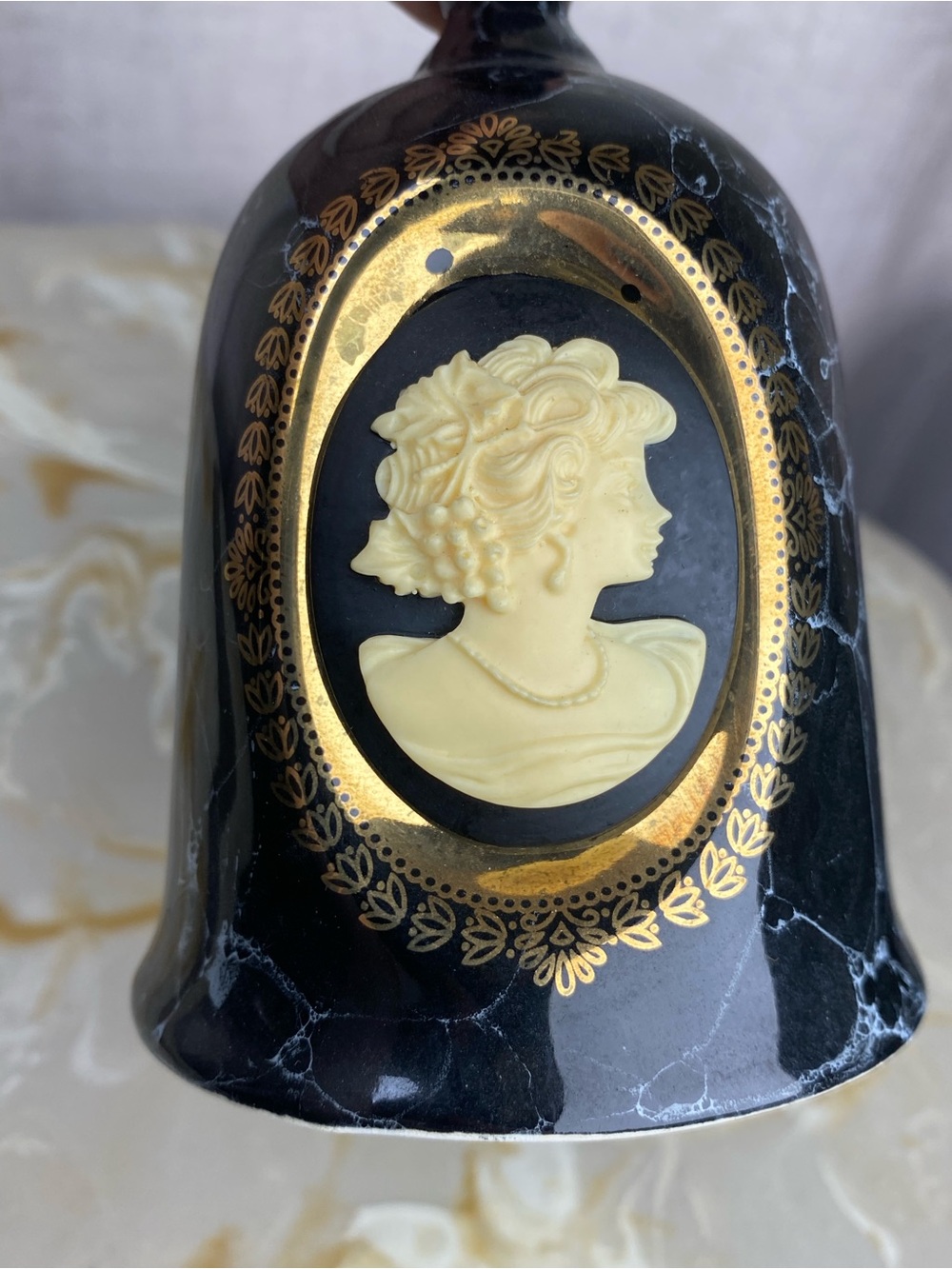 Vintage 80s Albert E Price Black Marble Cameo Ceramic Bell Victorian